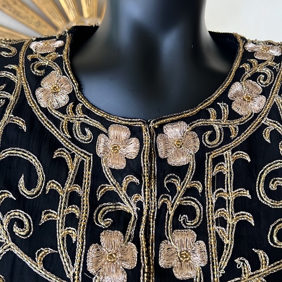 Black and gold silk beaded cropped jacket - Picture 2 of 5